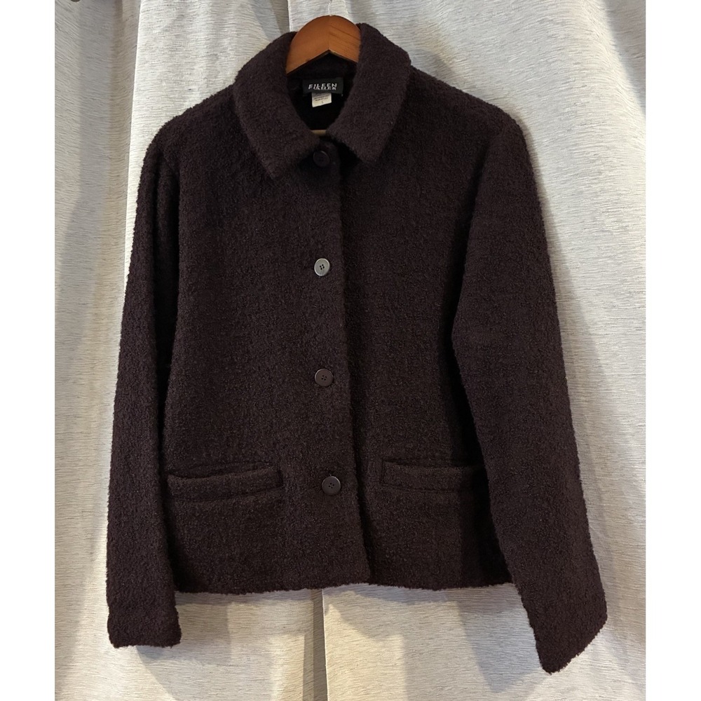 Eileen Fisher Airy Boucle Wool Blend Jacket Teddy Fuzzy Coat Blazer Size Large